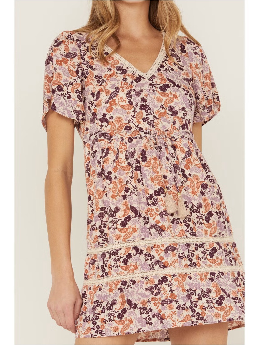Idyllwind Blush Floral V-Neck Tiered Mini Dress Boho Miranda Lambert Size M